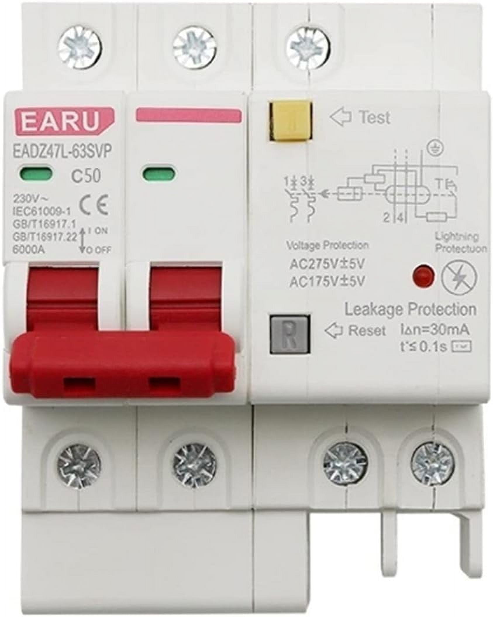 230V 2P SPD Residual Current Circuit Breaker with Overload Overvoltage ...