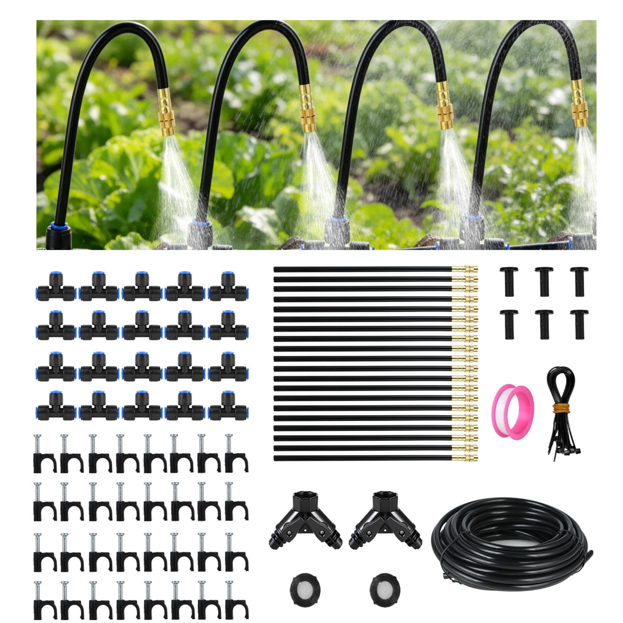 230ft Drip Irrigation System For Garden: 40 Nozzles 1/4" Pe Tubing Automatic Watering Kit Adjustable Misting Sprinkler Mister Hose Water Plants Tape Raised Beds Lawn Outdoor Yard Greenhouse