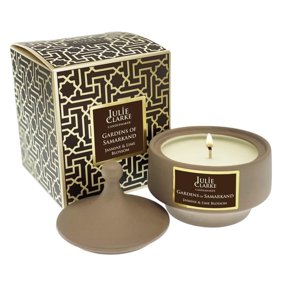 230g Scented Candle Gardens of Samarkand - Jasmine & Lime Blossom-Brown Jar