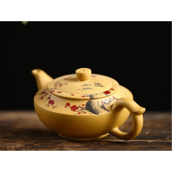 230ml 1Pc Handmade Kongfu Tea Pot Zisha Segment Mud Flat Xishi Teapot Clay Plum Blossom Pattern Chinese Mud Ball Hole