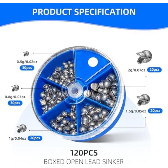 230pcs/120pcs/107pcs Fishing Weights Sinkers - Split Shot Fishing Weights Kit, 5 Size Round Removable Fishing Weight, 1 Round Box Set Fishing Sinkers for Freshwater Saltwater