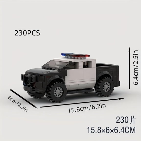 230pcs Police Car Building Block Set, Pickup Truck Model STEM Toy for Kids, Adult DIY Racing Collection, Creative Birthday Gift, Christmas Present, Technology Series Decoration,Mixed Color