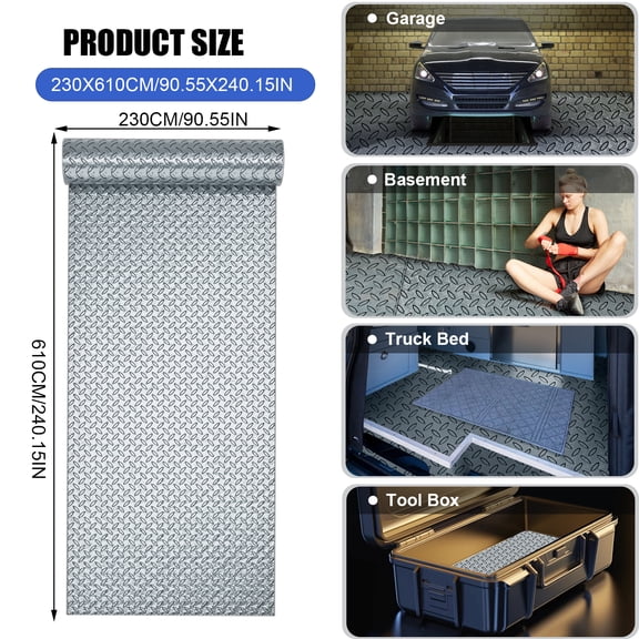 cbehtwi 230x610cm Thickened PVC Garage Floor Mat Anti-Slip Water/Stain Resistant Car Parking Protector