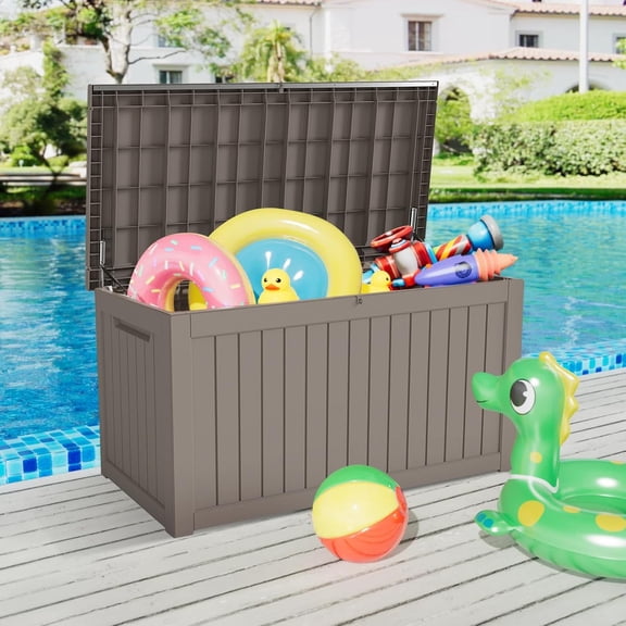 Hemoton Weatherproof Outdoor Storage Bin Coffee Color Large Plastic Patio Storage Container