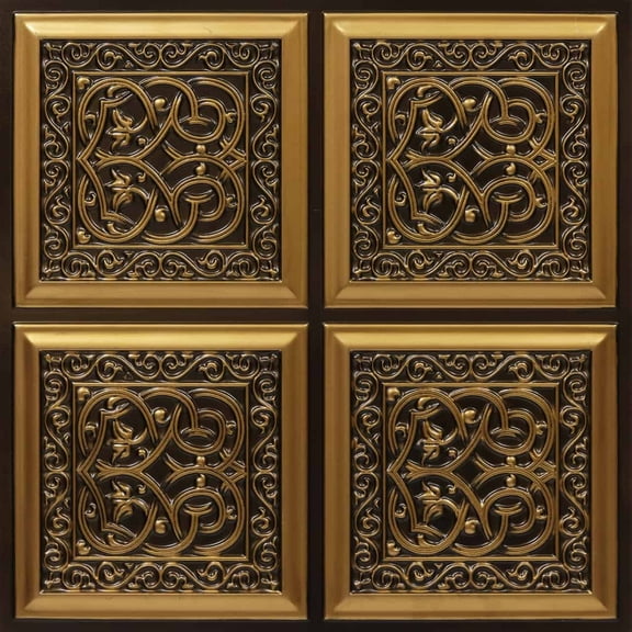 231 - Lover's Knot 2 ft. x 2 ft. PVC Glue-up Ceiling Tile in Antique Gold (100 Sq.ft / Pack) - 25 Pieces