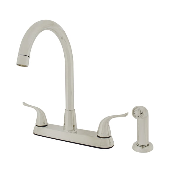 23157143 - Hybrid Metal Deck Kitchen Sink Faucet 360 Degree Swivel High Spout Washerless Cart. Double Handle with Side Spray