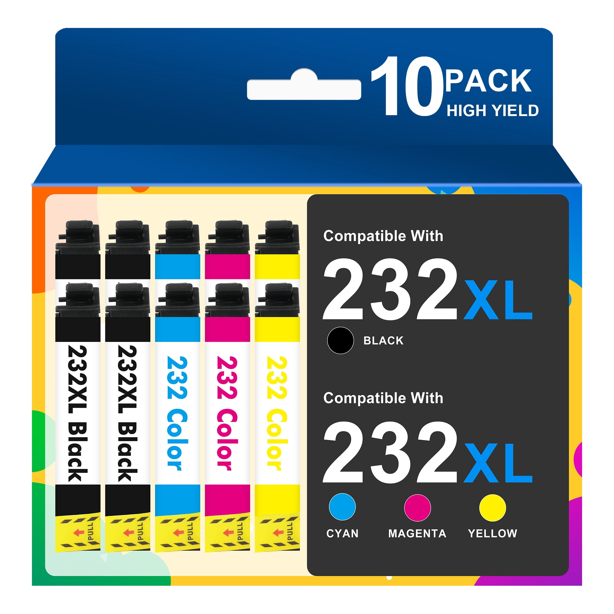 232 232XL Ink Cartridges Compatible for Epson Ink T232 T232XL Printer XP4200 XP 4200 Workforce WF-2930 XP-4205 WF-2950 (10 Pack, Black*4 Cyan*2 Magenta*2 Yellow*2)