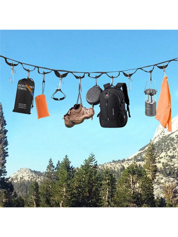 232 Inch Portable Camping Hanging Rope, Camping Rope Strap with 19 Keychain Carabiners Campground Organizer for Camping Hiking