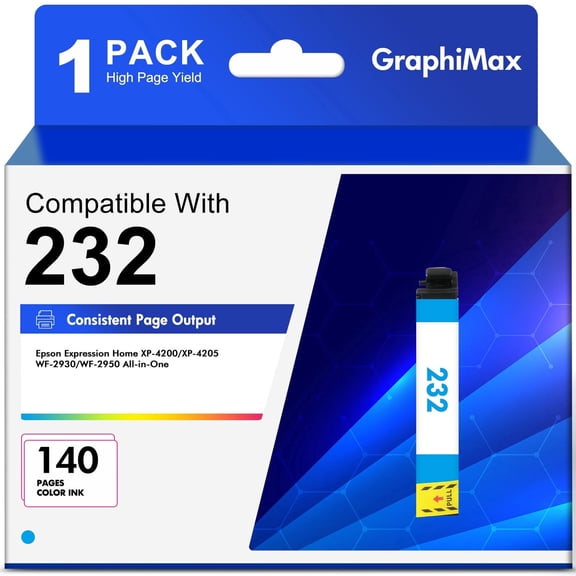 232 Ink Cartridge Cyan compatible for Epson Expression Home XP-4200 XP-4205 WorkForce WF-2930 WF-2950 Printer (1 Pack)