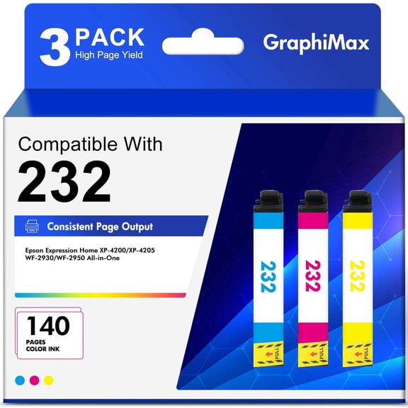 232 Ink Cartridge compatible for Epson Expression Home XP-4200 XP-4205 WorkForce WF-2930 WF-2950 Printer (1 Cyan , 1 Magenta , 1 Yellow , 3-Pack )