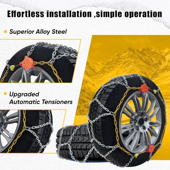 232405 Adjustable Snow Tire Chains for Light Truck, SUV, Cars, Pickups, 2 Pack Anti-slip Snow Chains for Pickup Trucks Winter Tire Chains 235 245 255 265 275 - Series 232405