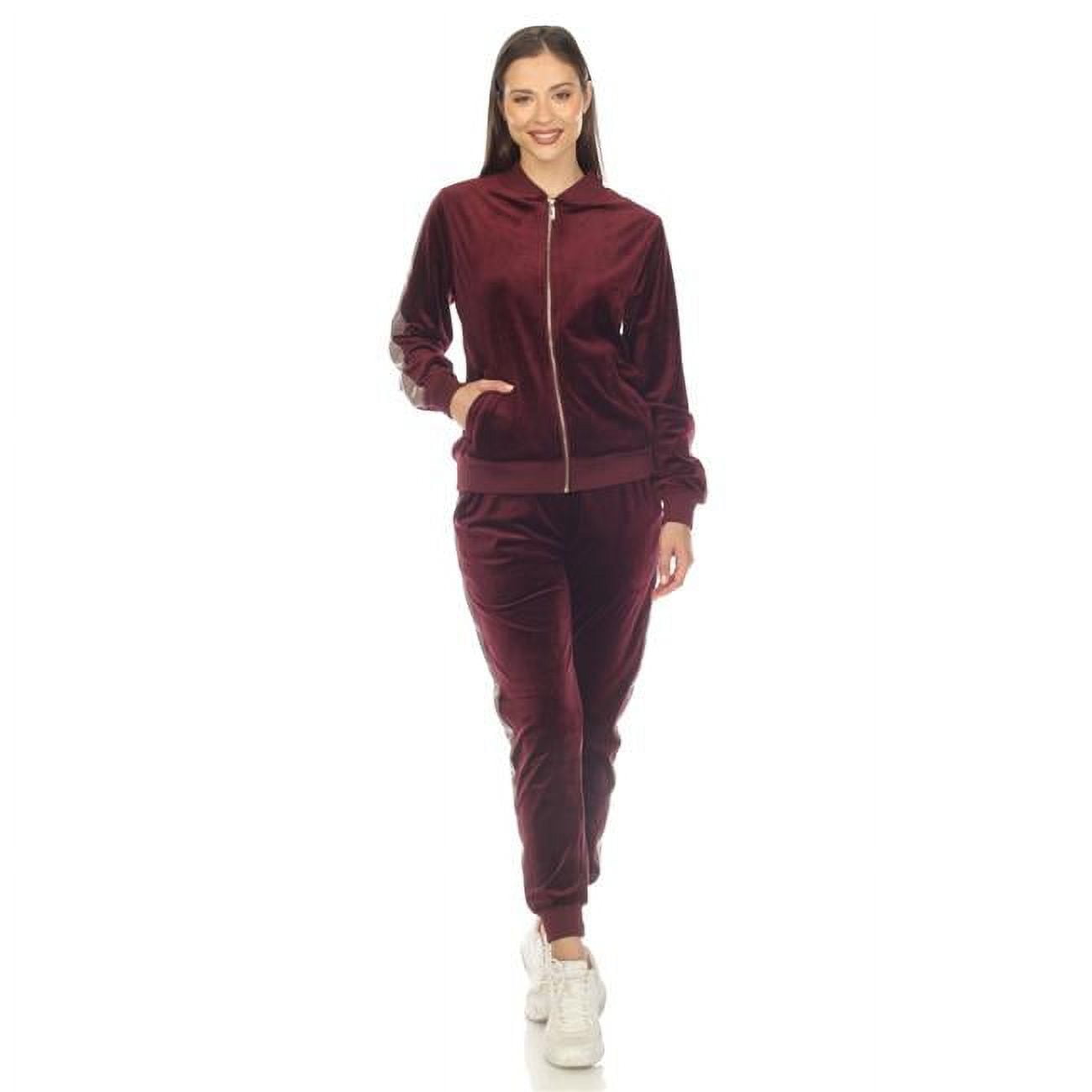 232821XL Womens Velour Tracksuit Set with Faux Leather Stripe