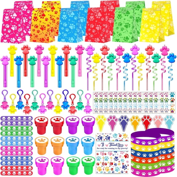 232Pcs Paw Print Party Favors Supplies Decorations for for Kids Birthday Blue Puppy Theme Birthday Party Favors Goodie Bag Stuffer Pinata Filler Birthday Gifts