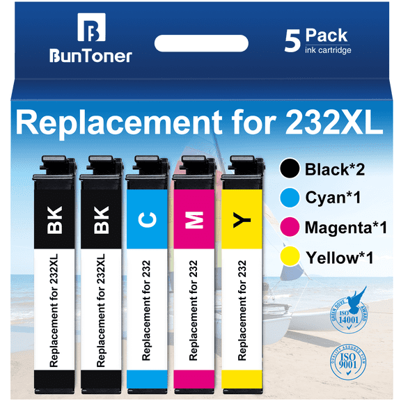 232XL Ink Cartridges Replacement for Epson 232 Ink Cartridges Combo for Epson Ink 232 for Epson Workforce WF-2950 XP-4200 XP-4205 Printer (5 Pack, 2 Black Cyan Magenta Yellow)
