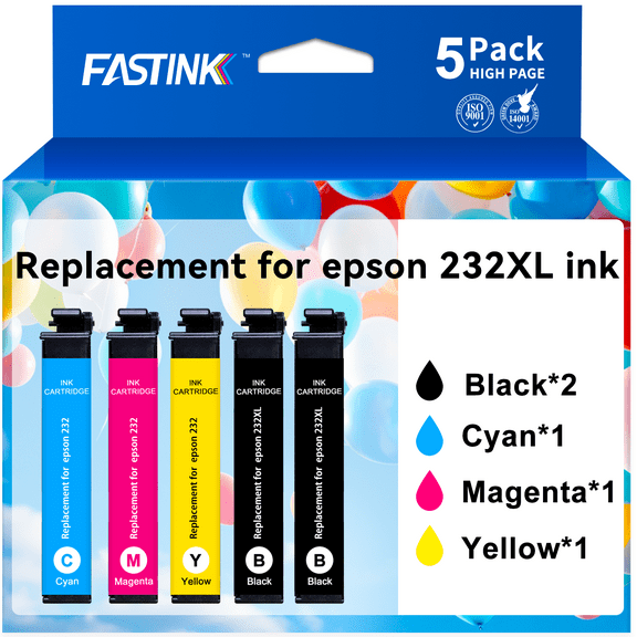 FASTINK Ink Cartridge Replacement for Epson 232 Ink for Epson ink 232 (2Black Cyan Magenta Yellow)