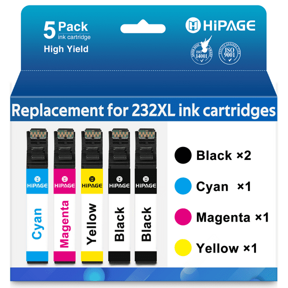 HIPAGE 232 Ink Cartridges Compatible with Epson 232 Ink for WF-2930 WF-2950 XP-4200 XP-4205 Printer (5 Pack)