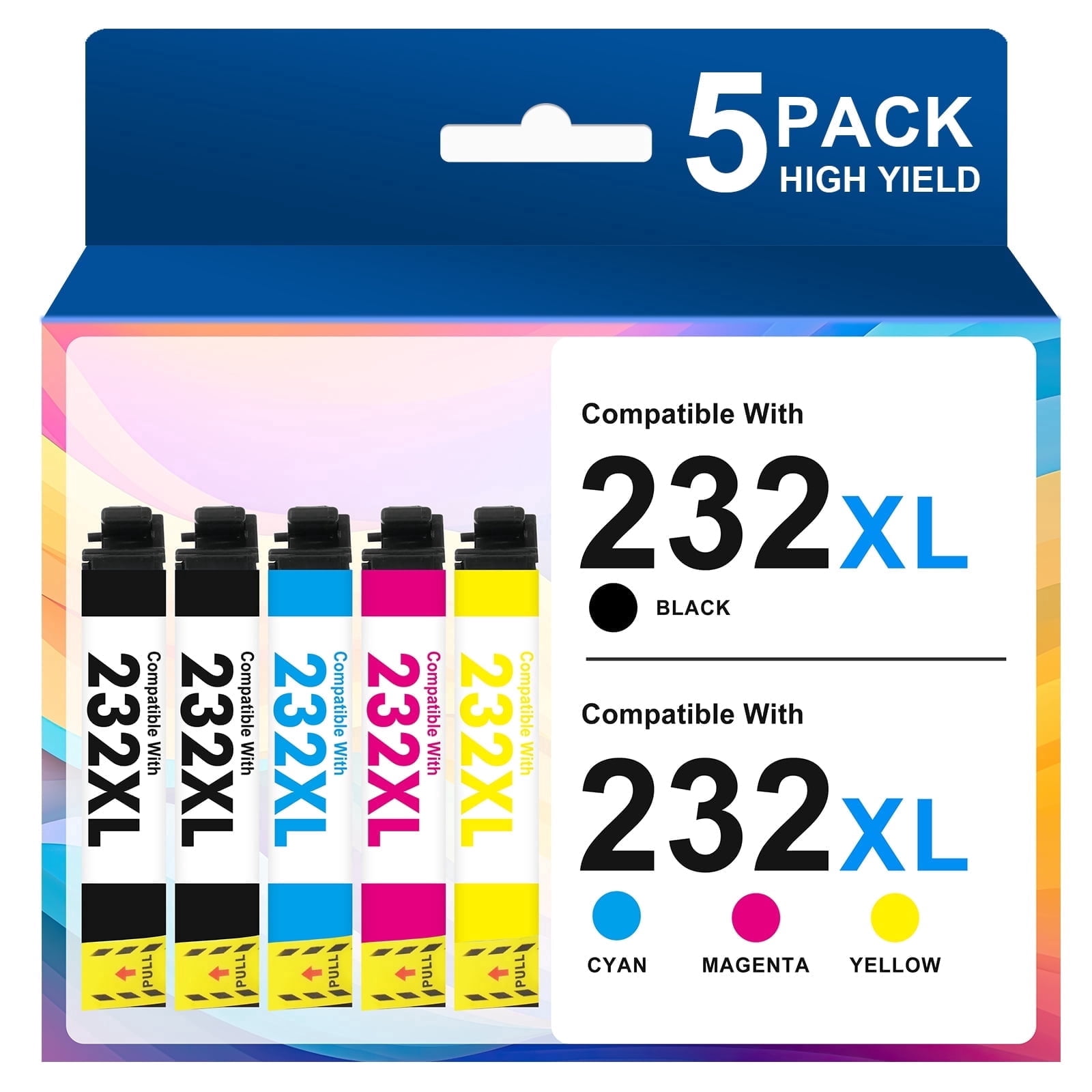 232XL Ink Cartridges 5 Pack Compatible for Epson 232XL 232 Printer Ink for Workforce WF-2930 WF-2950 Expression XP-4200 XP-4205