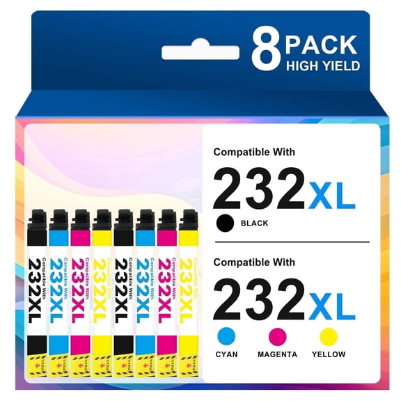 232XL Ink Cartridges Compatible for Epson 232 Ink Workforce WF-2930 XP-4200 Expression XP-4205 WF-2950 | 2BK/2C/2M/2Y, Pack of 8