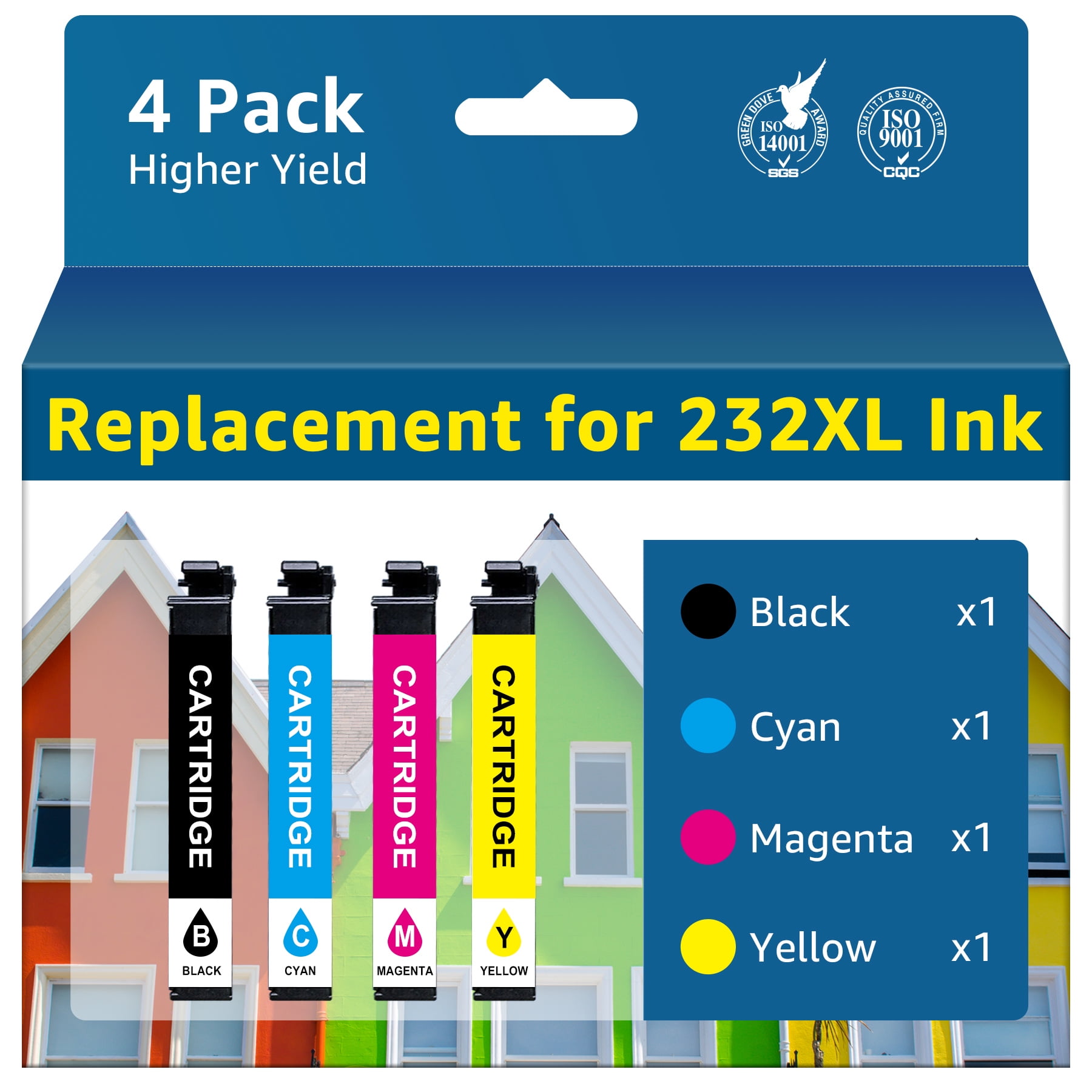 Halofox 232XL Ink Cartridge Combo Pack, Black Cyan Magenta Yellow