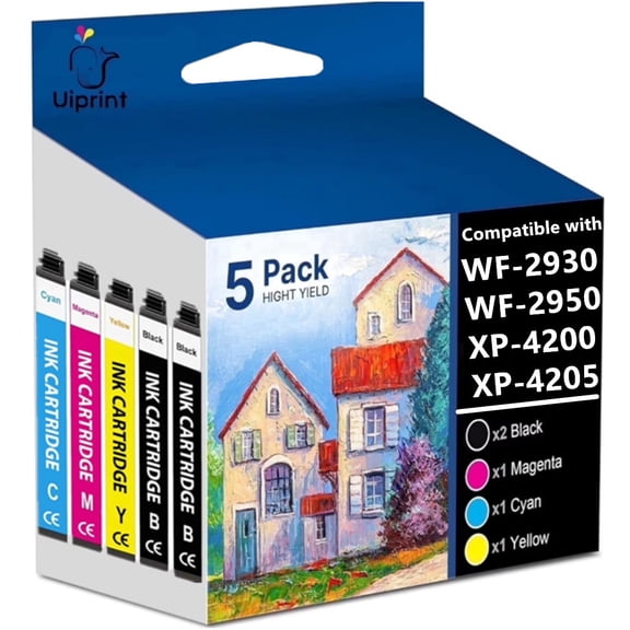 Ink Cartridges Compatible for Epson Printer Ink Combo Pack for Workforce WF-2930 WF-2950 Expression XP-4200 XP-4205 ,5 Pack (2 x Black, Cyan, Magenta, Yellow)