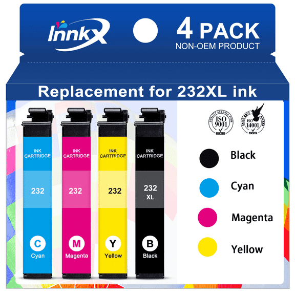 232XL Ink Cartridges for Epson 232 XL 232XL T232 Ink Combo Compatible for Epson Workforce WF-2930 Printer (Black, Cyan, Magenta, Yellow,4-Pack)