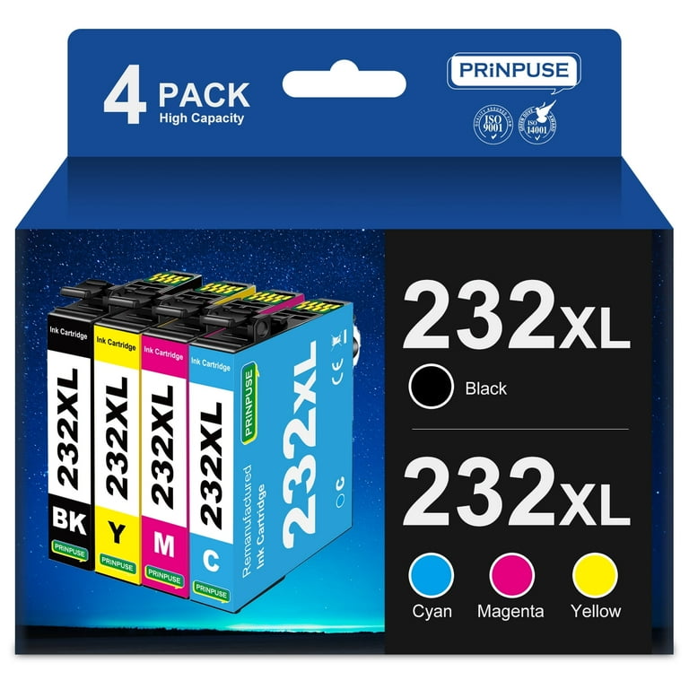 PRINPUSE 232XL Ink Cartridges, Black Cyan Magenta Yellow, for