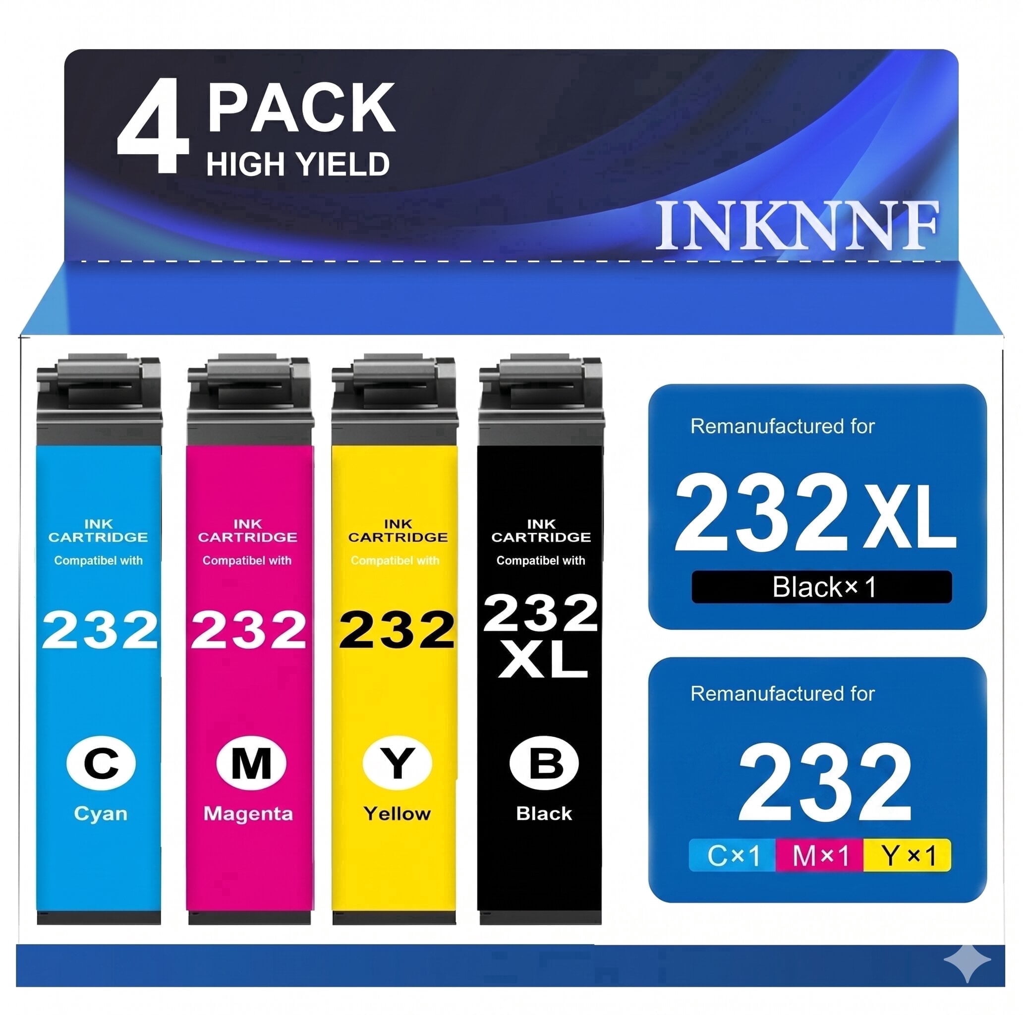 INKNNF Compatible with Epson 232XL Ink Cartridges, 232 XL Ink Combo Pack Compatible for Expression Home XP-4200 XP-4205, WorkForce WF-2930 WF-2950 Printers (4-Pack)