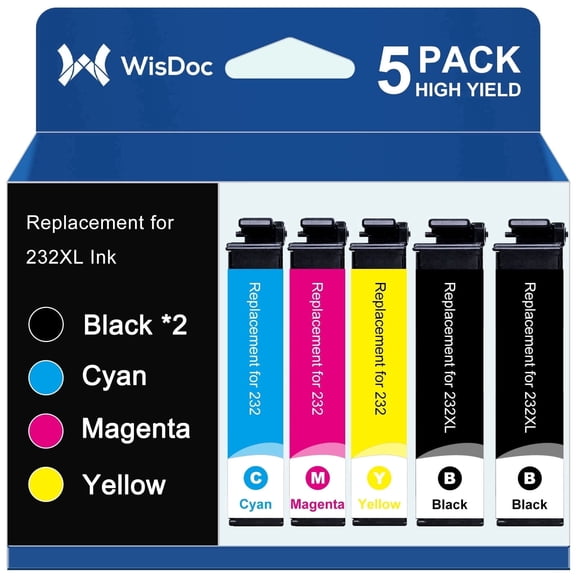 232XL Ink Cartridges for Epson 232XL 232 Ink for Workforce WF-2930 WF-2950 Expression XP-4200 XP-4205 Compatible with Epson Printer (Black,Cyan,Magenta,Yellow, 5-Pack)