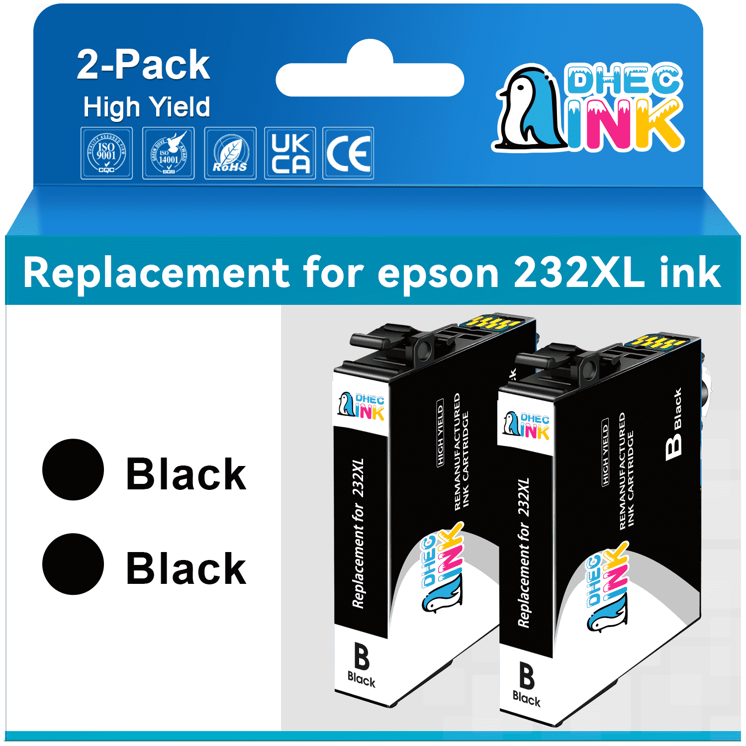 DHECINK Ink Cartridges Compatible for Epson Ink 232 XL 232XL T232 T232XL Black Ink Cartridge for Epson XP-4200 XP-4205 WF-2930 WF-2950 Printer (2 Black)