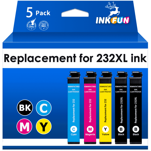 INKFUN 232XL Ink Replacement for Epson 232 Ink Cartridges Combo for WF-2950 XP-4200 XP-4205 Printer (5 Pack)