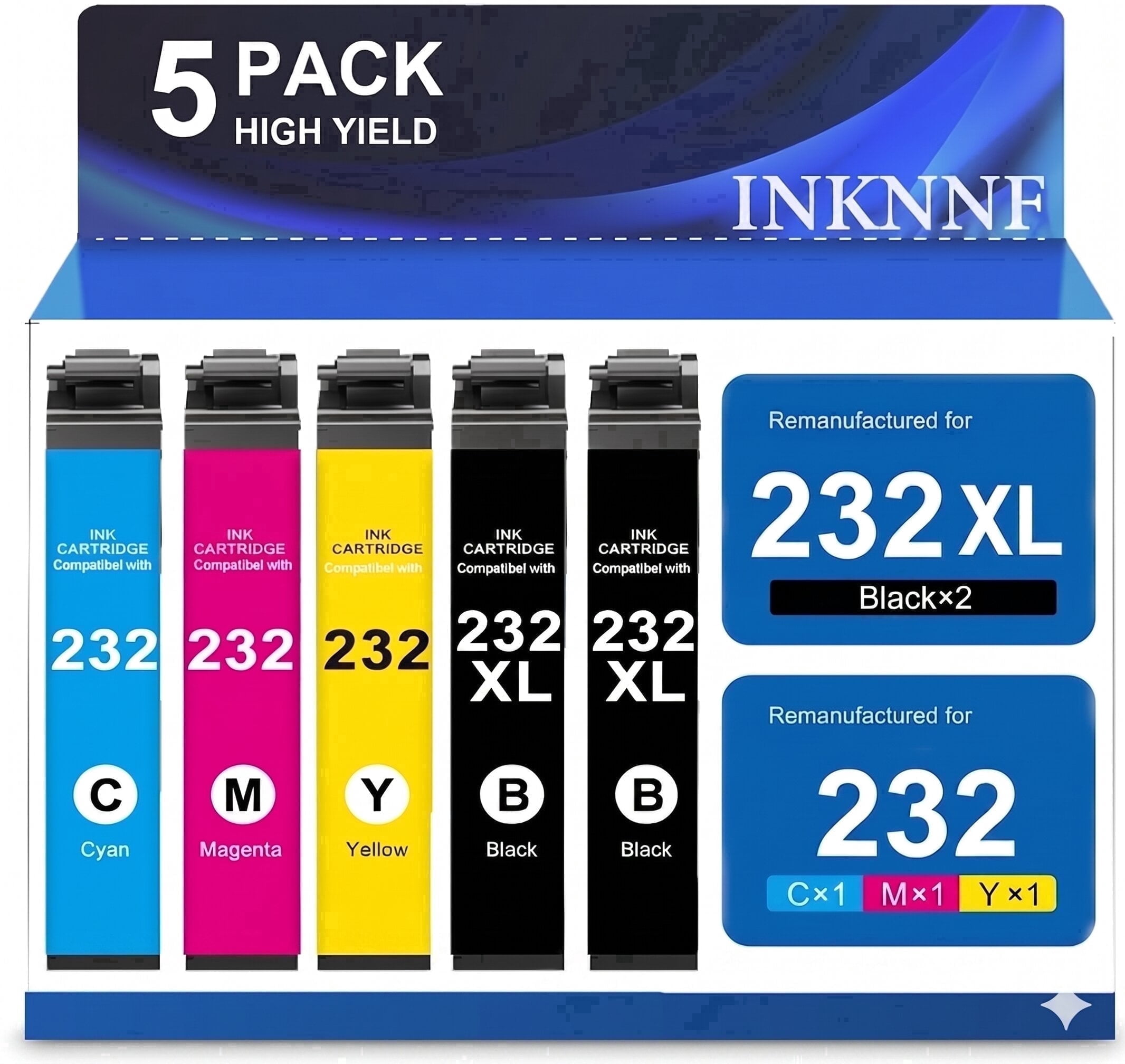 INKNNF 232XL Ink Cartridges Combo Pack (5-Pack) Compatible for Epson 232 Ink WorkForce WF-2930 WF-2950, Expression XP-4200 XP-4205 Printers