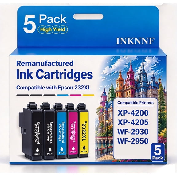 INKNNF 232XL Ink Cartridges Combo Pack (5-Pack) Compatible for Epson 232 Ink WorkForce WF-2930 WF-2950, Expression XP-4200 XP-4205 Printers