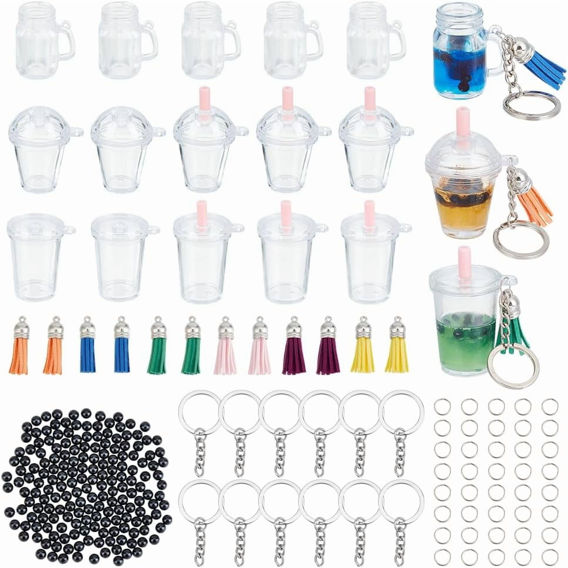 232pcs Tea Keychain Kit Colorful Cup Keychain Making Kit Milk Tea Accessories Set Keychains Set with Hole Cup Pendants with 200pcs Bead for Keychains DIY Earring Making Colorful DIY