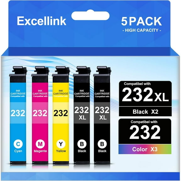 232xl Ink Cartridges Combo Pack Replacement for 232 Ink Cartridge T232 XL for Expression Home XP-4200 XP-4205 Workforce WF-2930 WF-2950 Printer (2 Black Cyan Magenta Yellow)