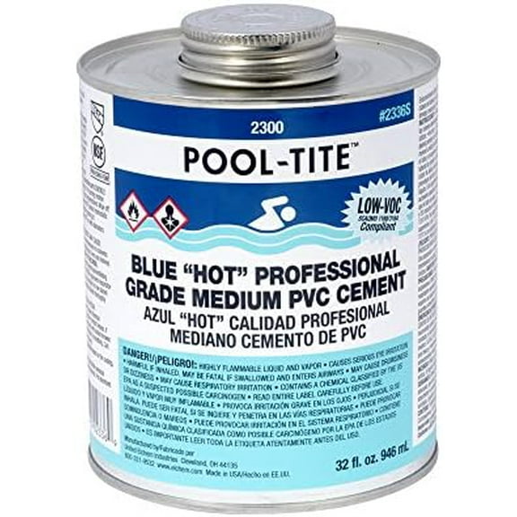2336S PVC 2300 Series Pool-Tite Blue Hot Professional Grade Medium PVC Cement, 32 oz$$Hardware