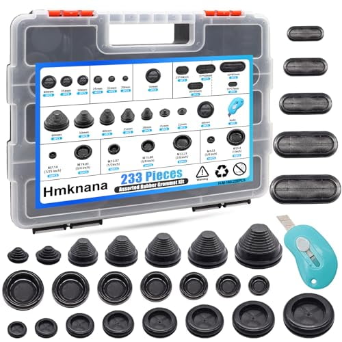 233Pcs Rubber Grommet Kit 4 Styles Closed Firewall Grommet 27 Sizes Rubber Hole Plugs Metric & SAE Rubber Grommets for Wiring, Automotive, Plumbing, Electrical$$Hardware
