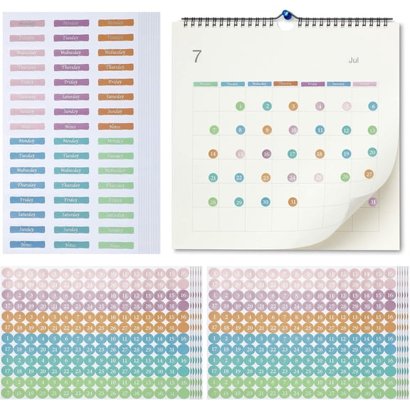 2340 Pcs Day of The Week Stickers and Dates Round Dots Stickers Small Colorful Decorative Planner Sticker for Journals Calendars Notebooks Mark