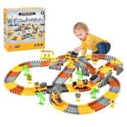 Rirool 235 Pcs Construction Race Track Set, Flexible Car Tracks with Engineering Trucks and Electric Vehicle, Educational STEM Toy for Boys and Girls Ages 3-8, Birthday Gift Playset