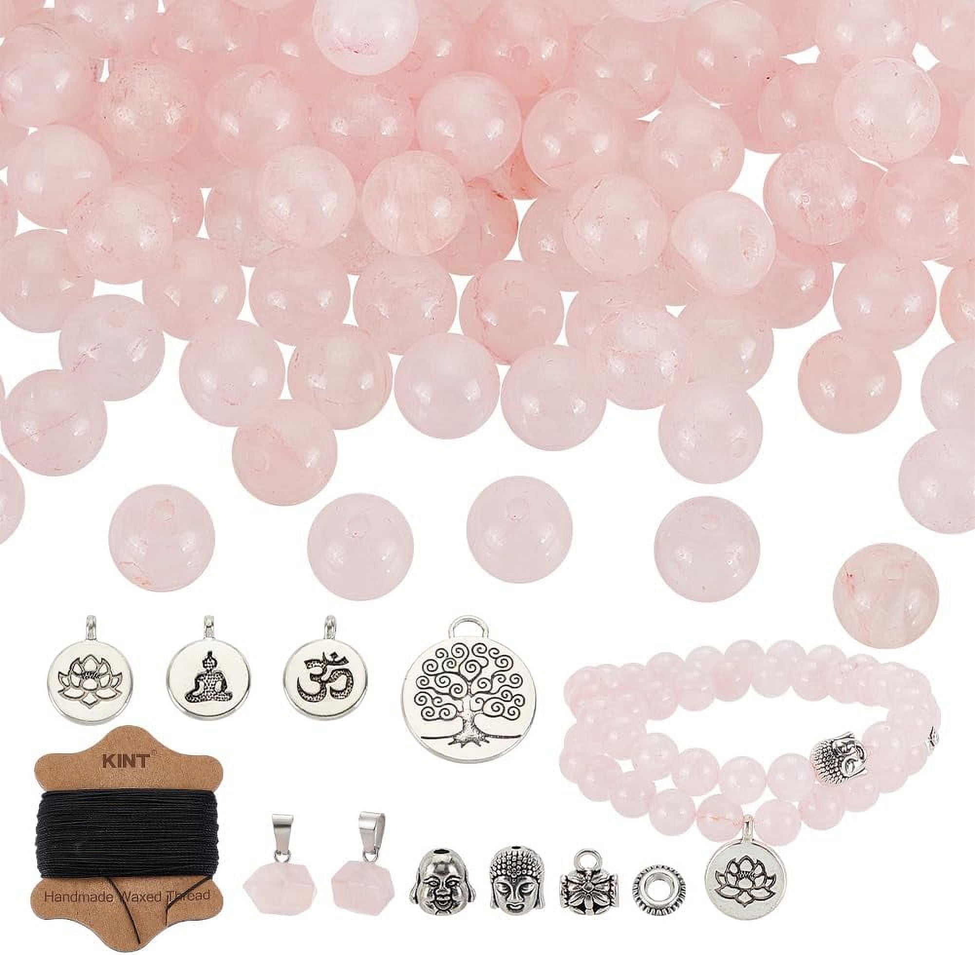235 Pcs 8mm Natural Rose Quartz Beads Bracelet Making kit Beads Kit for Jewelry Making Rose Quartz Pointed Pendants with Tree&Head Pendants for Jewelry Necklace Making Kits