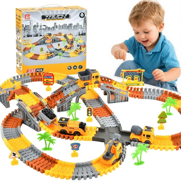 235 Pcs Construction Race Track Toy, Engineering Race Car Playset for Kids Ages 2-6, Educational Puzzle Toy Gifts for Boys Girls