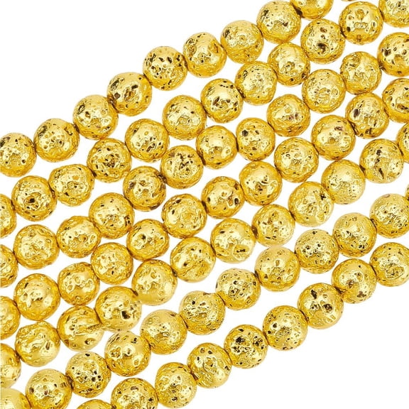 235pcs (5 Strands) 8mm Natural Lava Beads Gold Lava Stone Beads Oil Diffuser Beads Bead Round Loose Beads Lava Beads Energy Beads Gold Lava Beads Bulk Lava Beads for Jewelry Making