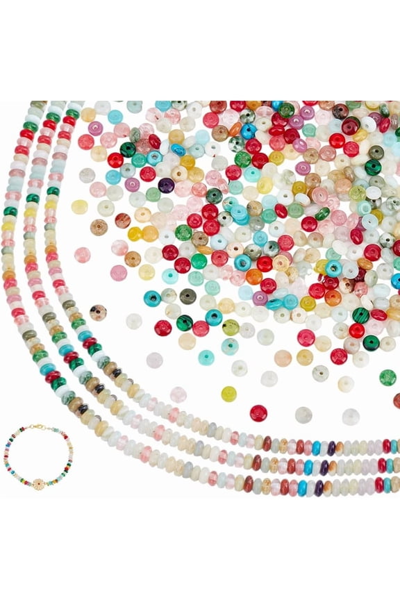 235pcs Natural Stone Beads Semi Gemstone Beads Strands Disk Stone Beads Rondelle Amazonite Beads Mix Colors Quartz Beads for Jewelry Making DIY Craft Necklace Bracelets 4-5x2-2.5mm