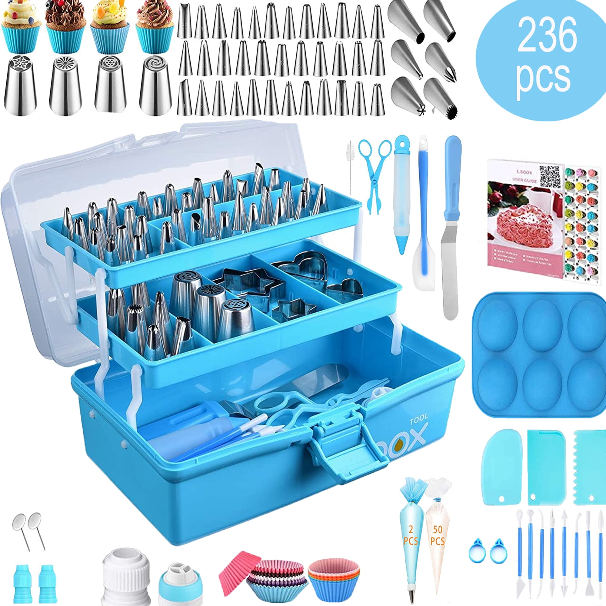 236 Pcs Cake Decorating Kit: Piping Bags \u0026 Tips Set with 42 Icing Tips/4 Russian Tips/Frosting Bags/Chocolate Bomb Mold - Cake Decorating Supplies Baking Tools with Storage Box