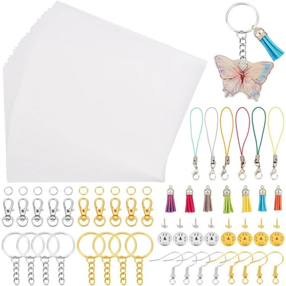 236 Pcs Shrink Plastic Sheet Kit Include 20 Sheets Shrink Papers Earring Hooks Split Key Rings 7 Colors Tassel Pendant