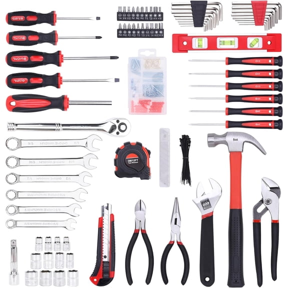 236-Piece Home Repair Tool Set with 12-Inch Open Storage Bag, & Household Tools in Red