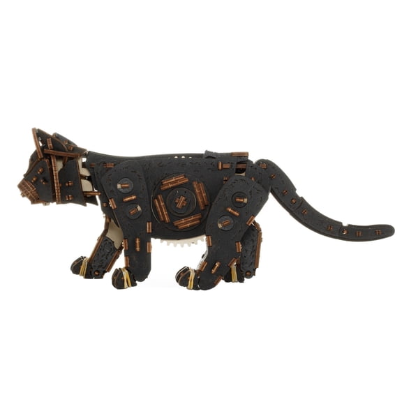 236PCS Wooden Mechanical Cat Model Kit, 3D Puzzle Assembly Set With Wind Up Walking Motion For Hobbyists-Black