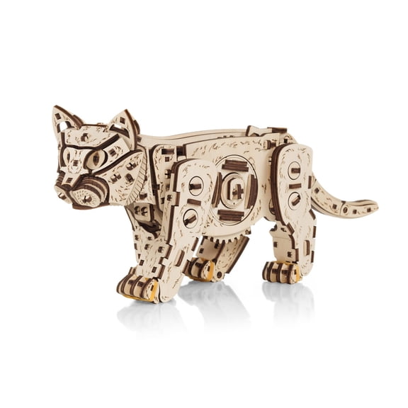 236PCS Wooden Mechanical Cat Model Kit, 3D Puzzle Assembly Set With Wind Up Walking Motion For Hobbyists-Wood
