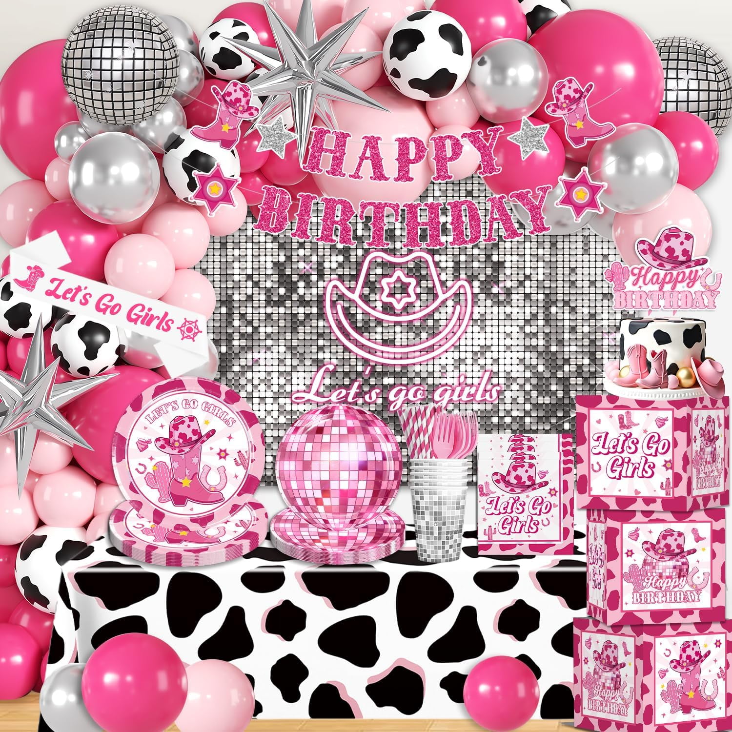 237pcs Cowgirl Birthday Party Decorations Include Disco Cowgirl Balloon ...