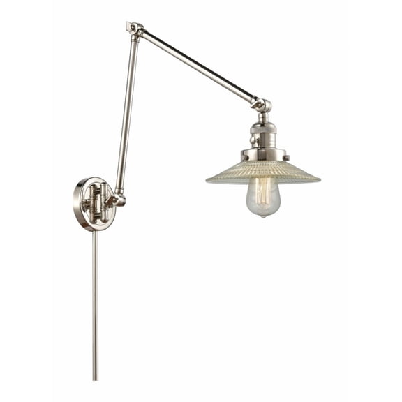238-PN-G2-Innovations Lighting-Halophane - 30 Inch 1 Light Swing Arm Wall Mount Polished Nickel Finish with Clear Halophane Glass