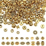 238 Pcs 17 Styles Tibetan Style Alloy Spacer Beads Antique Gold Loose Beads Metal Flower Cone Round Column Spacer Beads for DIY Jewelry Craft Making